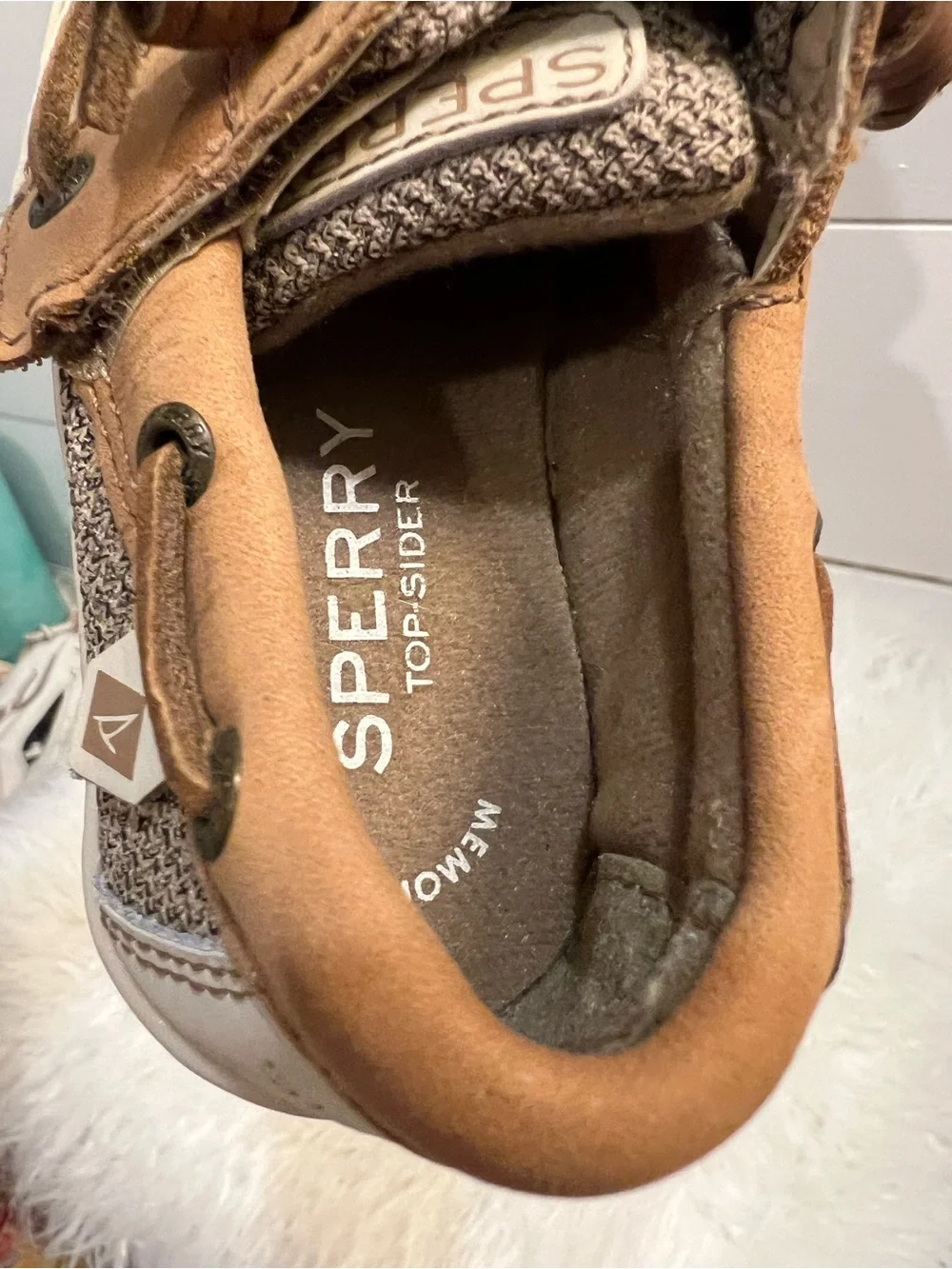 Sperry Boys Kids Toddler Tan Leather & Linen Songfish Boat Shoes Size 8.5 preppy